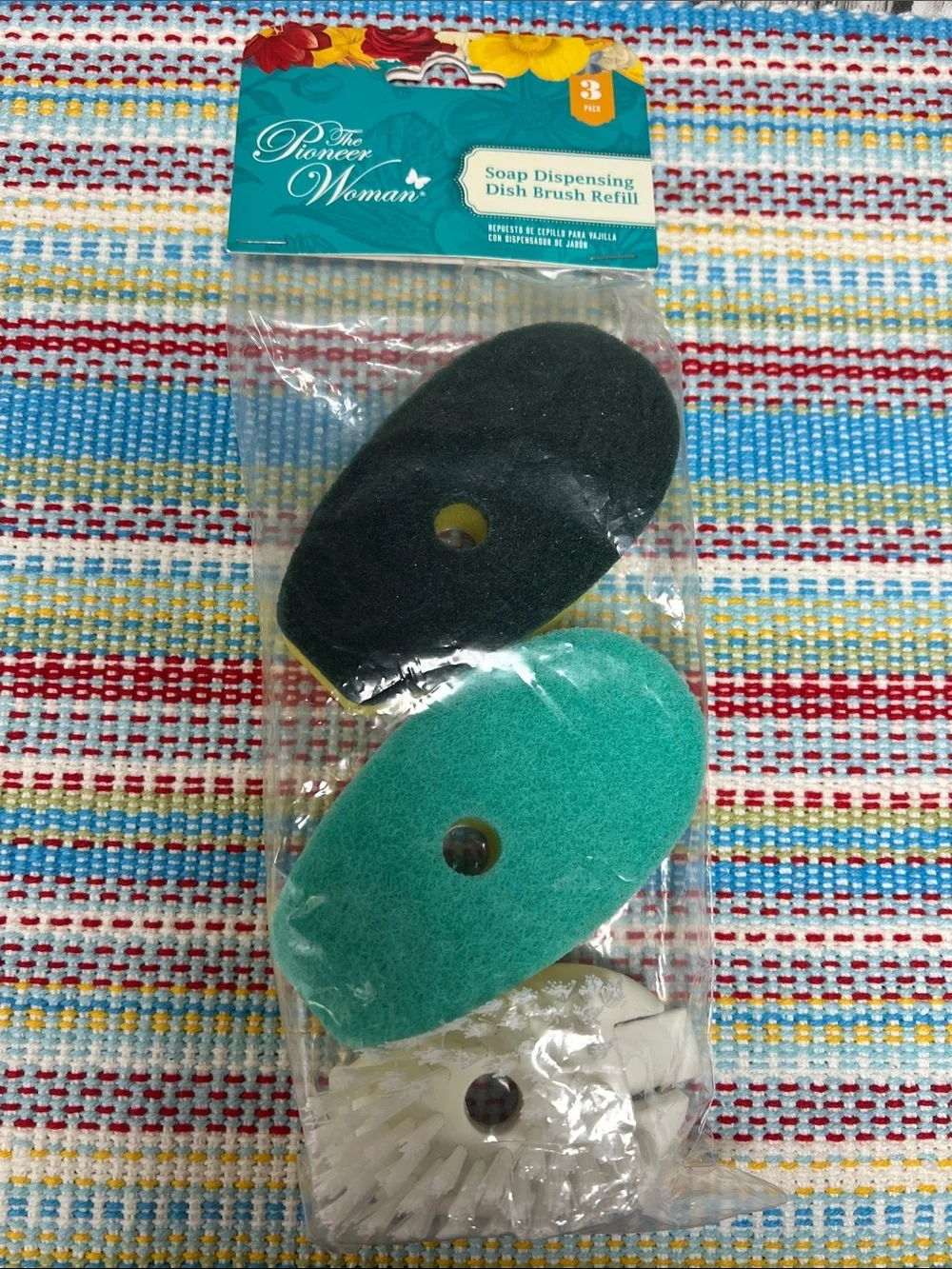 The Pioneer Woman Teal and Yellow Soap Dispensing Dish Brush Refill - 4 sets